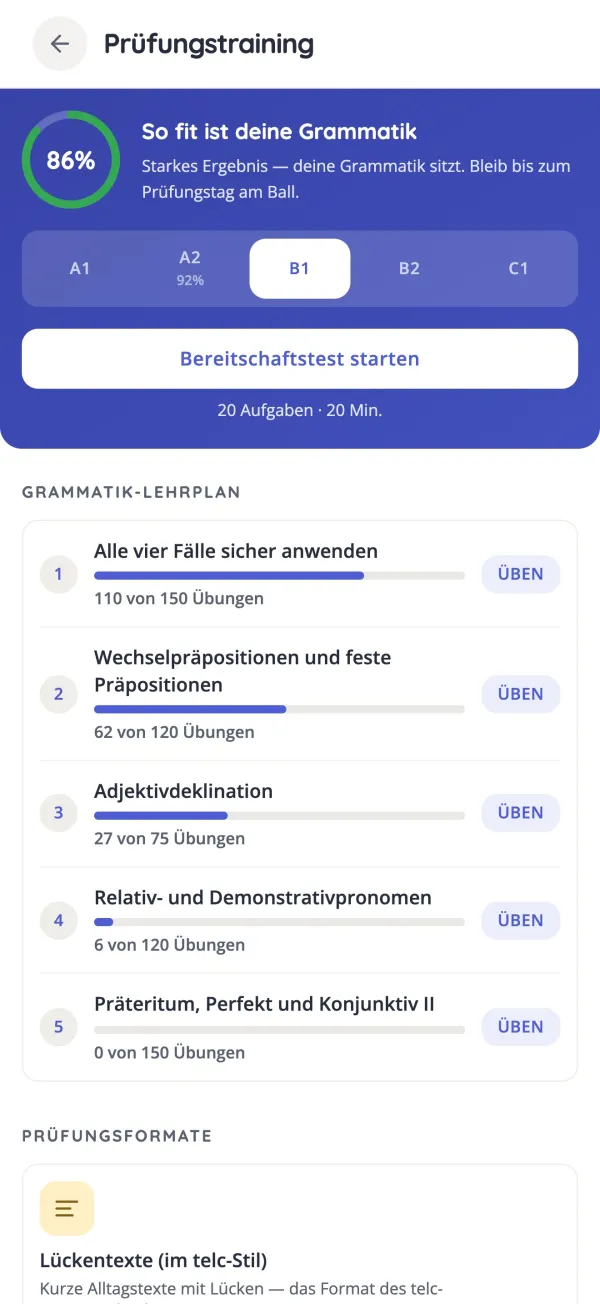 KasusKnacker Prüfungstraining mit Kerngrammatik-Checkliste für B1