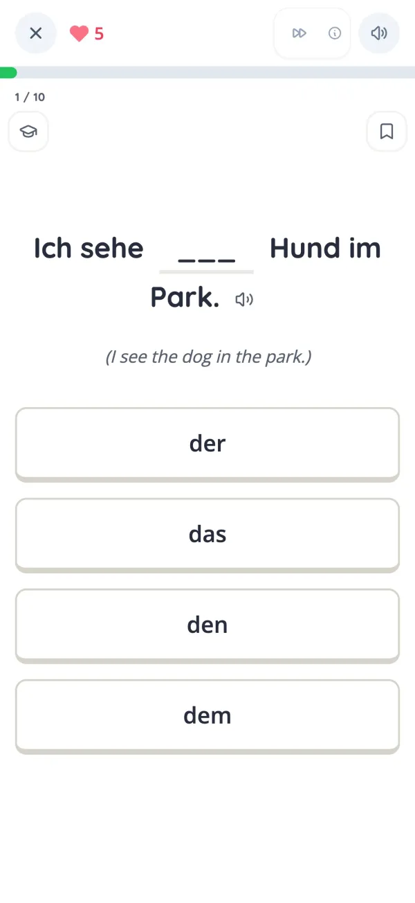 German case exercise in KasusKnacker: choose der, das, den or dem