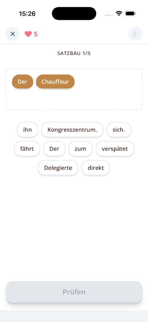 German sentence builder practice