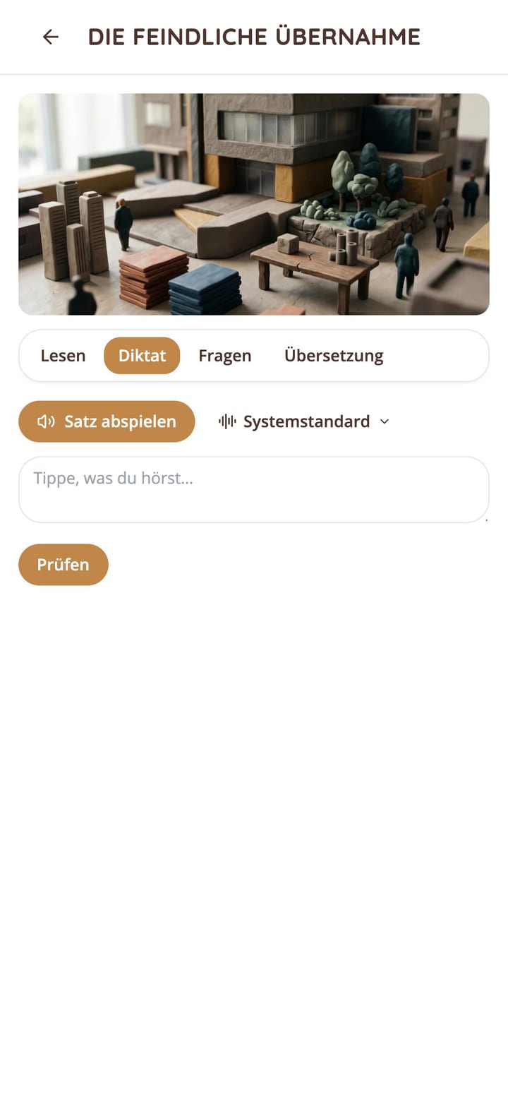 Diktatübung zu einer deutschen Kurzgeschichte in der KasusKnacker-App