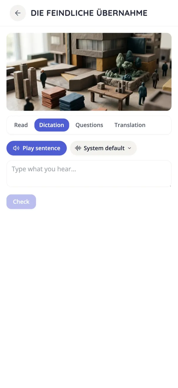 Dictation exercise for a German short story in the KasusKnacker app