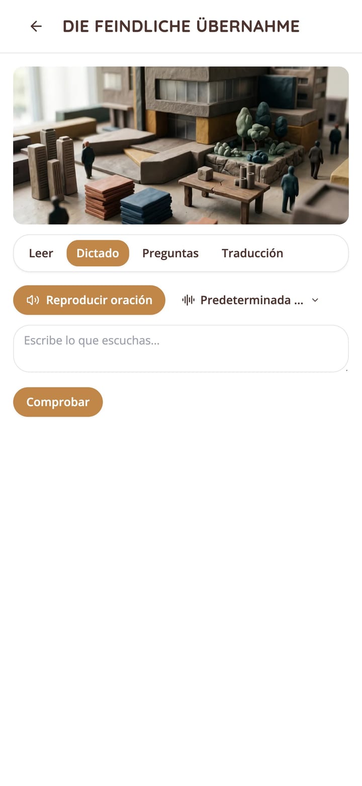 Ejercicio de dictado de un cuento corto en alemán en la app KasusKnacker