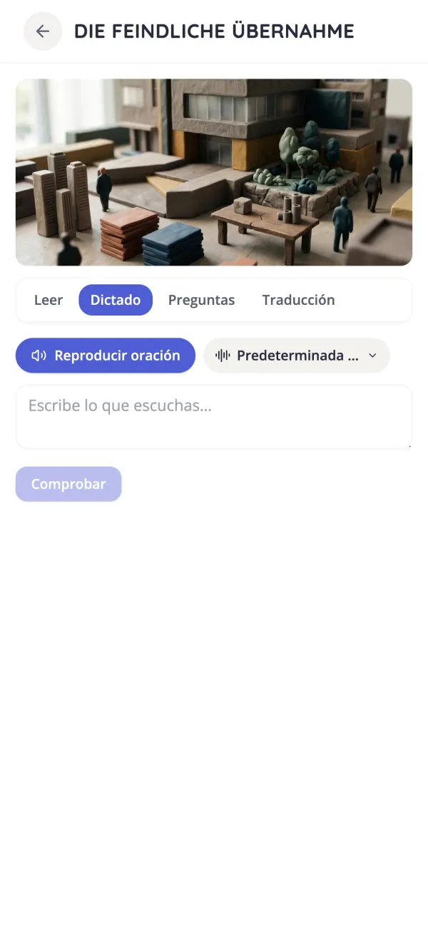 Ejercicio de dictado de un cuento corto en alemán en la app KasusKnacker