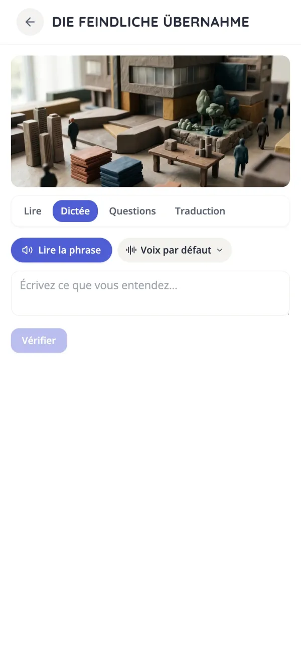 Exercice de dictée d'une histoire courte en allemand dans l'app KasusKnacker