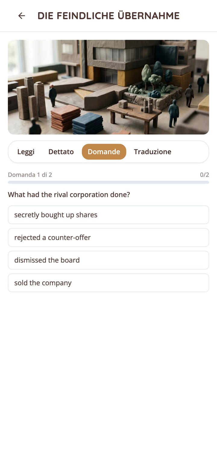 Quiz di comprensione di un racconto breve in tedesco nell'app KasusKnacker