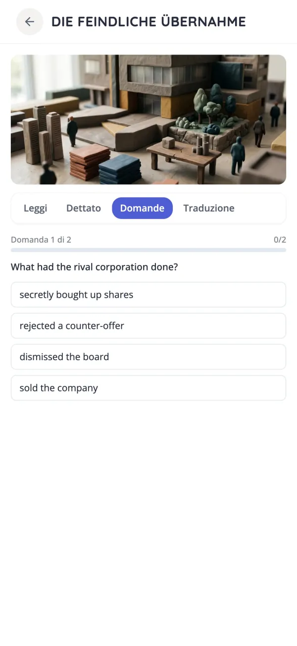 Quiz di comprensione di un racconto breve in tedesco nell'app KasusKnacker