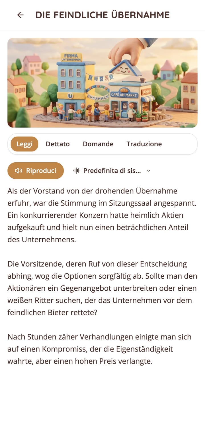 Lettura di un racconto breve in tedesco con audio nell'app KasusKnacker