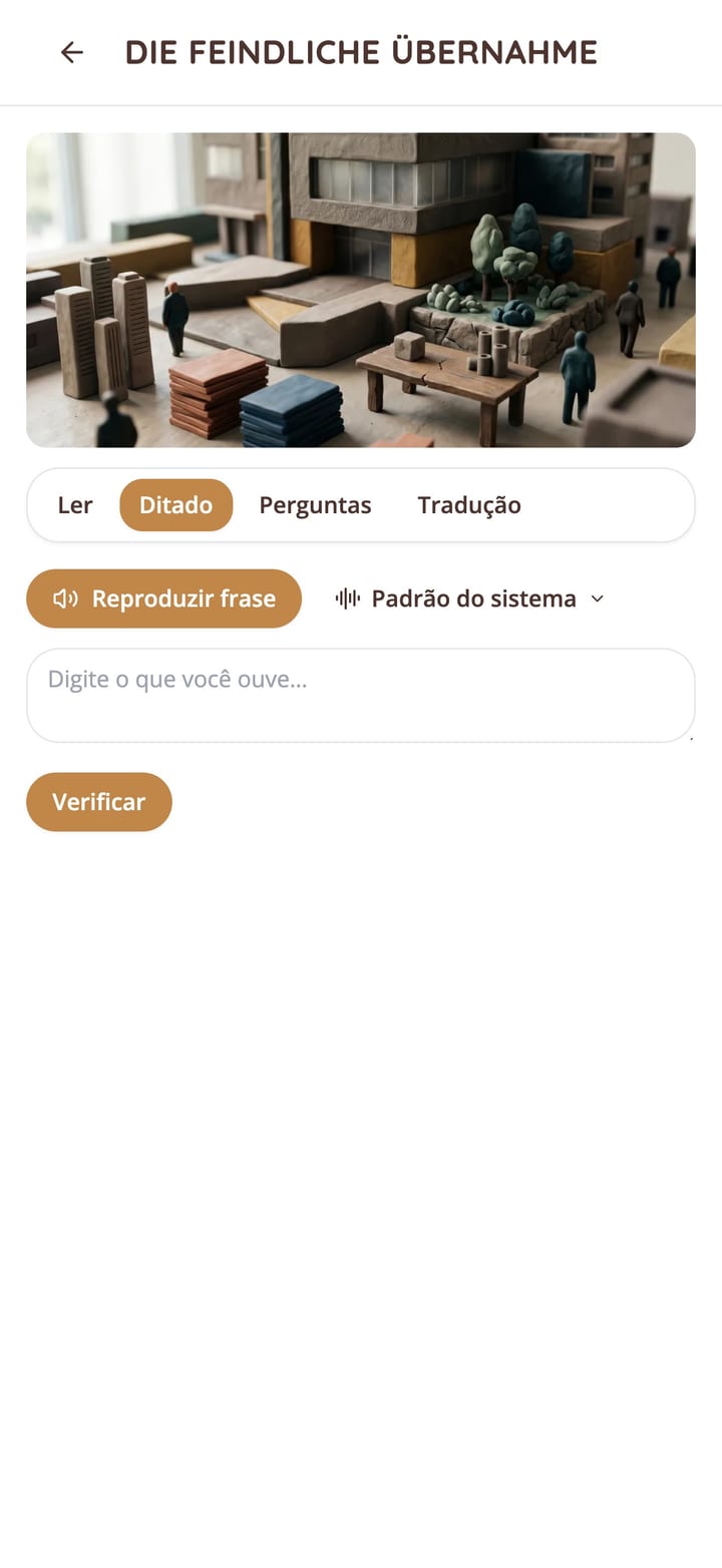 Exercício de ditado de uma história curta em alemão na app KasusKnacker