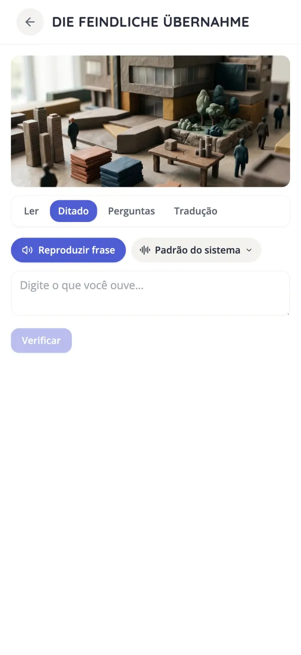 Exercício de ditado de uma história curta em alemão na app KasusKnacker