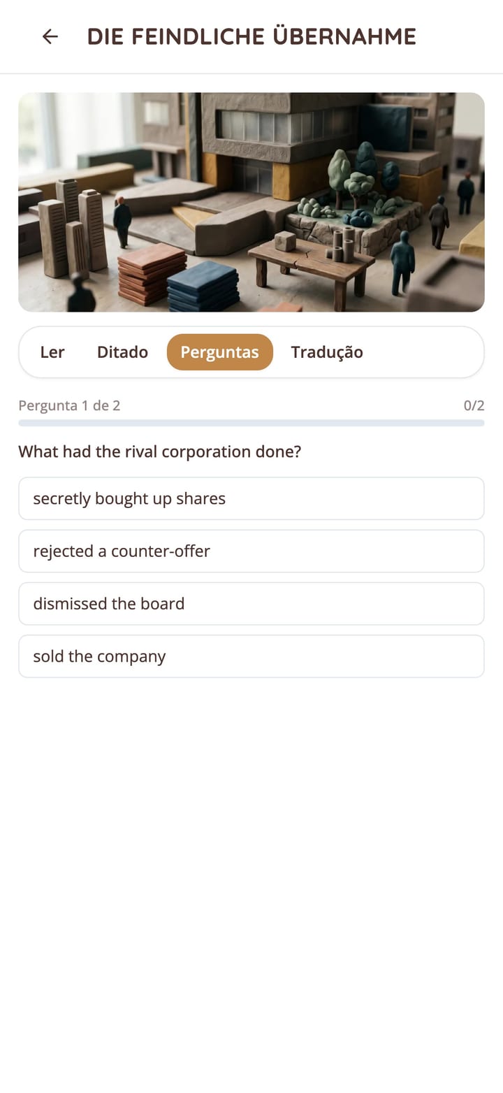 Quiz de compreensão de uma história curta em alemão na app KasusKnacker