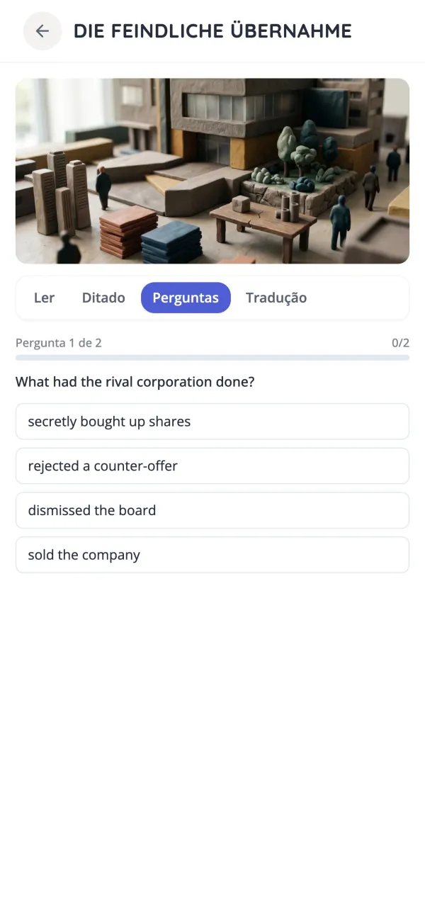 Quiz de compreensão de uma história curta em alemão na app KasusKnacker